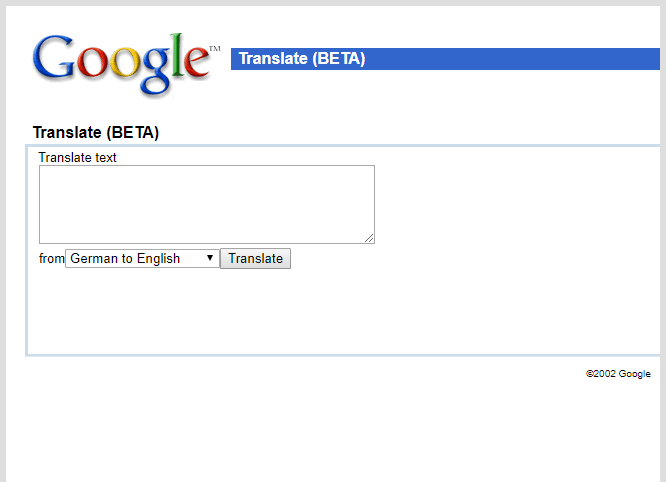 Vzhled - Google překladač - rok 2002