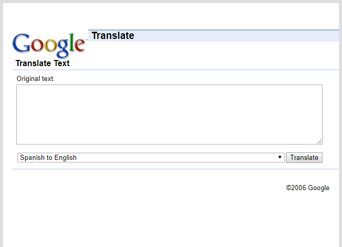 Vzhled - Google překladač - rok 2006